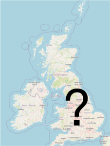 a map of the united kingdom with a question mark