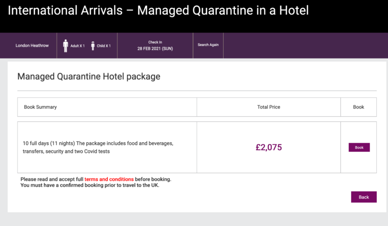 a screenshot of a hotel package