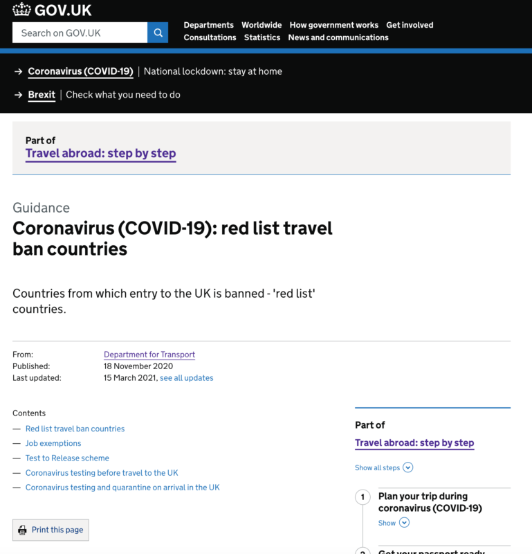 a screenshot of a travel ban