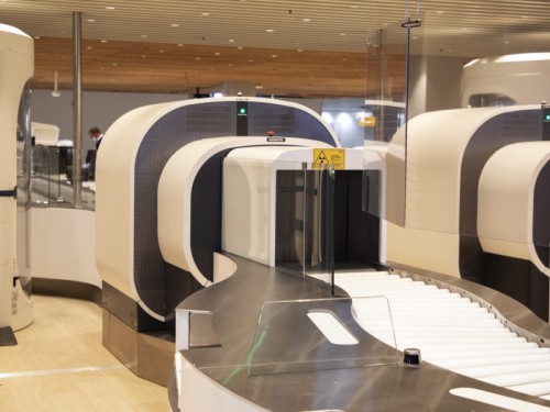 a metal conveyor belt in a airport