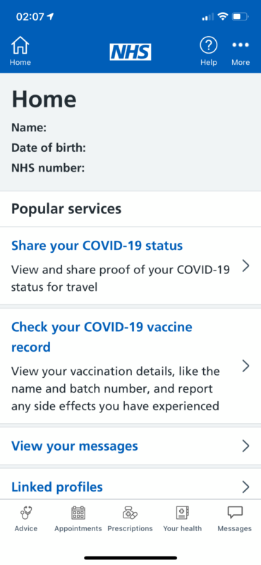 Vaccine Passports have arrived using the NHS App for 