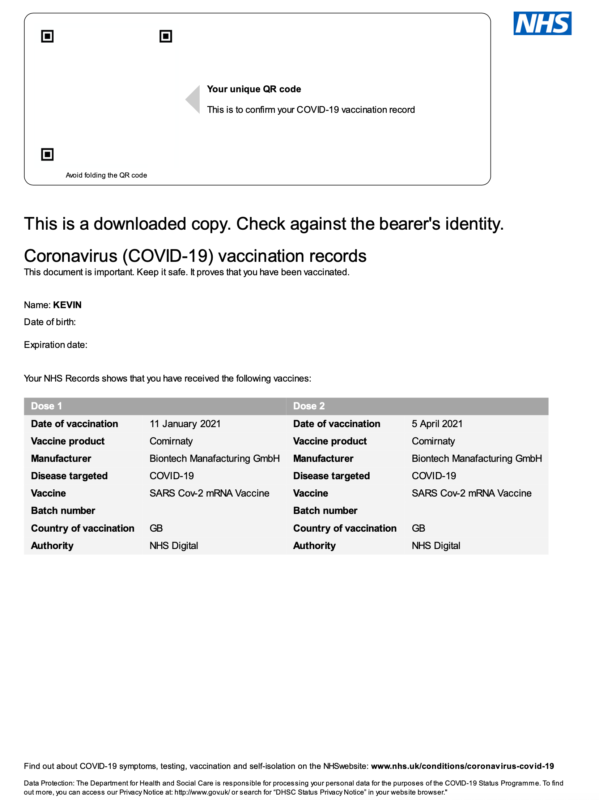 Vaccine Passports have arrived, using the NHS App (for