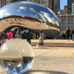 a large reflective object in a city