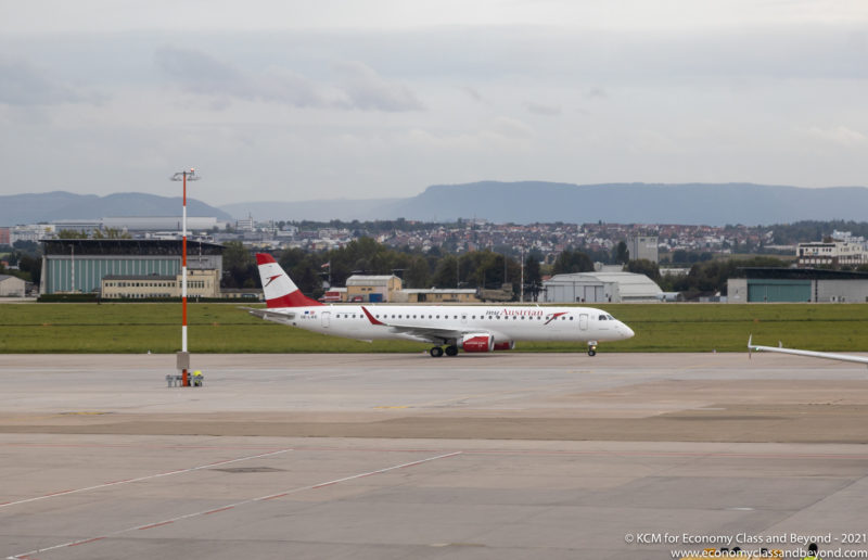 Austrian Airlines Embraer E195 taxiing at Stuttgart Airport - Image, Economy Class and Beyond