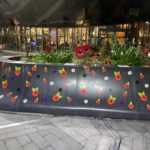 a flower bed with flowers painted on it