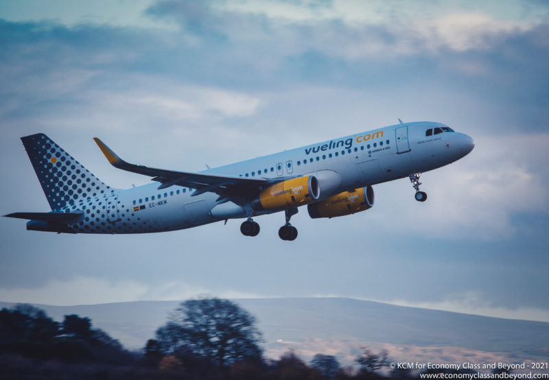 Vueling Airbus A320ceo taking off from Manchester Airport - Image, Economy Class and Beyond