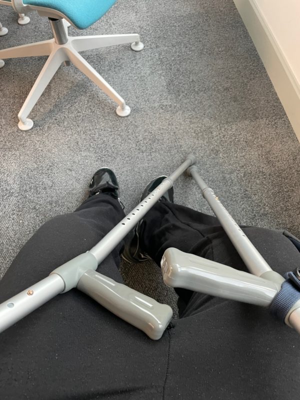 a crutches on a person's leg