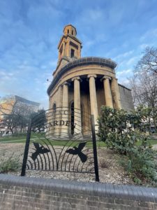 a gated entrance to a building