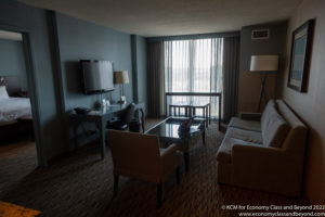 a room with a television and a table