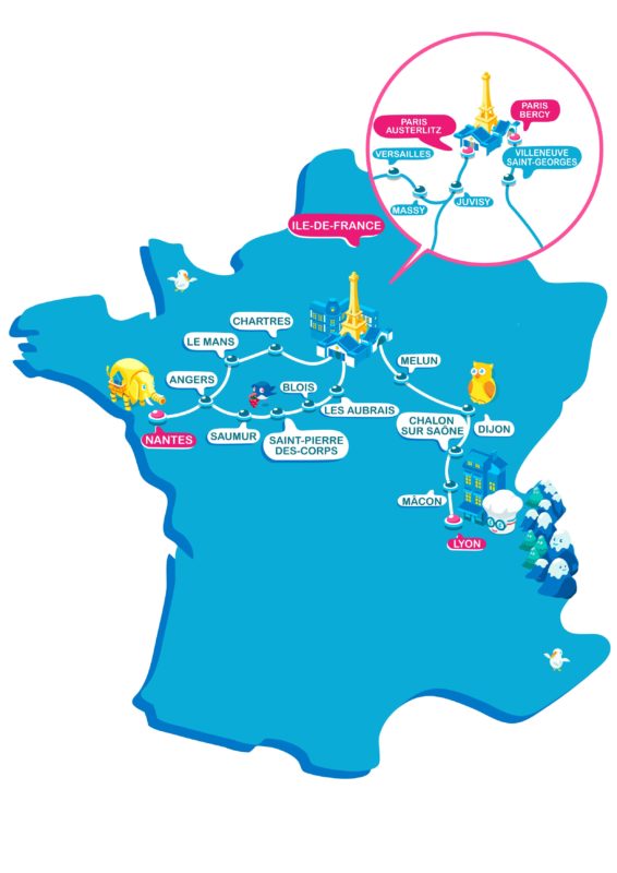a map of france with cartoon characters