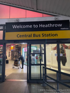 a sign on the front of a bus station