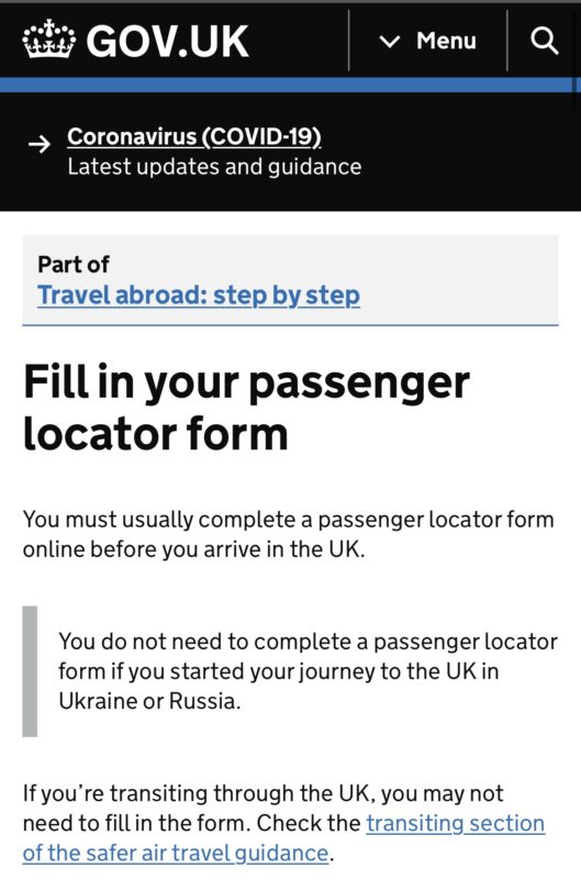 UPDATED: UK to drop Passenger Locator form requirement