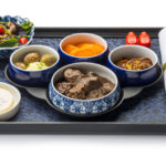 a tray with food on it