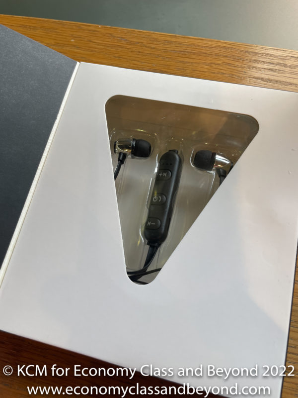 a pair of earbuds in a box