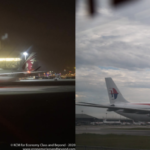 a collage of airplanes at an airport