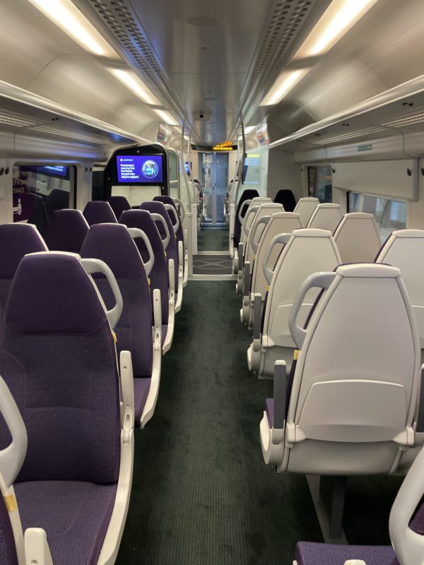 a train with seats on the side