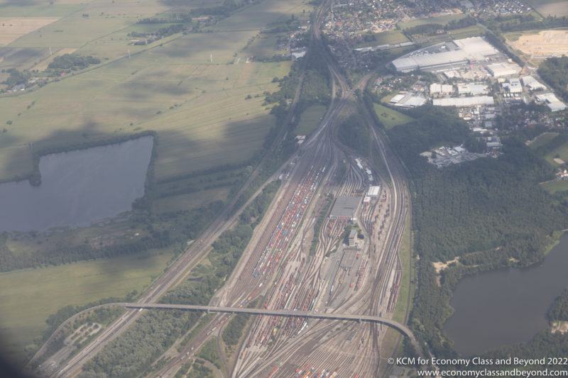 aerial view of a train station