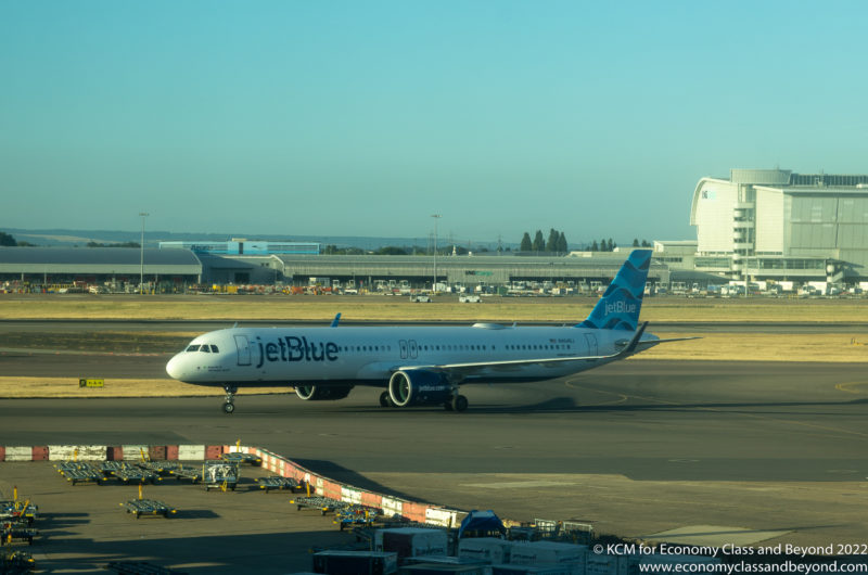 JetBlue Airbus A321LR arriving at Heathrow Airport - Image, Economy Class and Beyond.