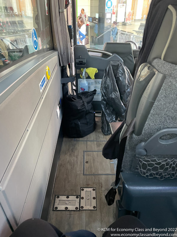 inside a bus with a door open