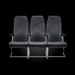 a row of seats with black and silver metal legs
