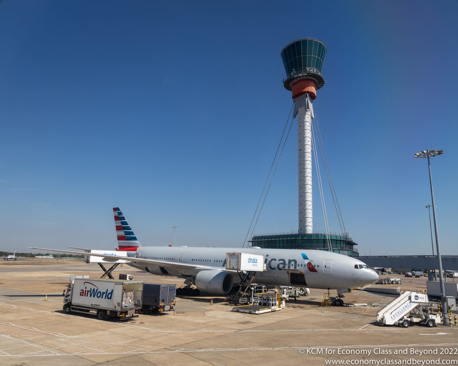 Airplane Art American Airlines Boeing 777200ER loading at London Heathrow Airport Economy