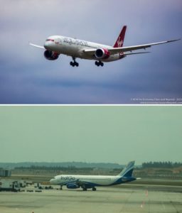 a collage of airplanes in the sky