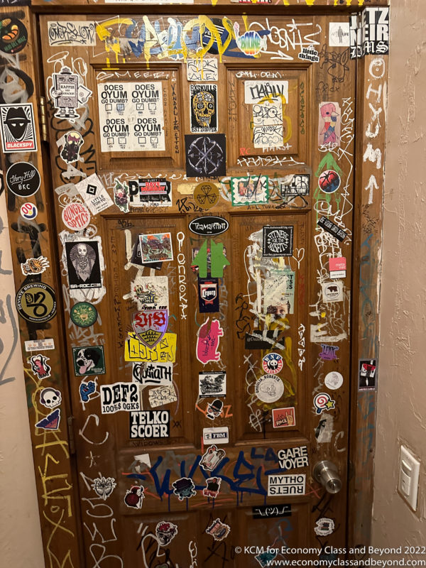 a door with many stickers on it
