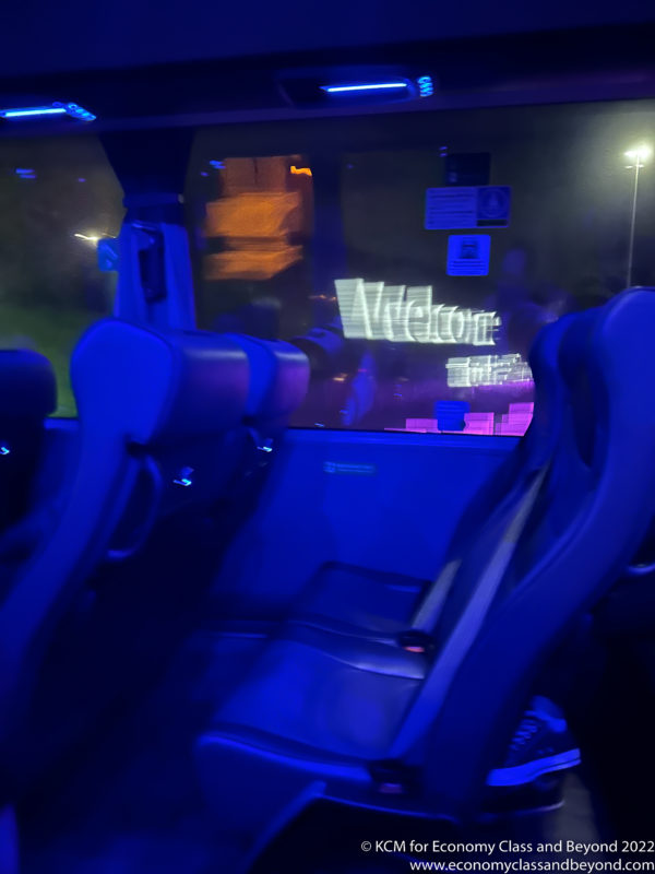 a seat of a vehicle with a blue light