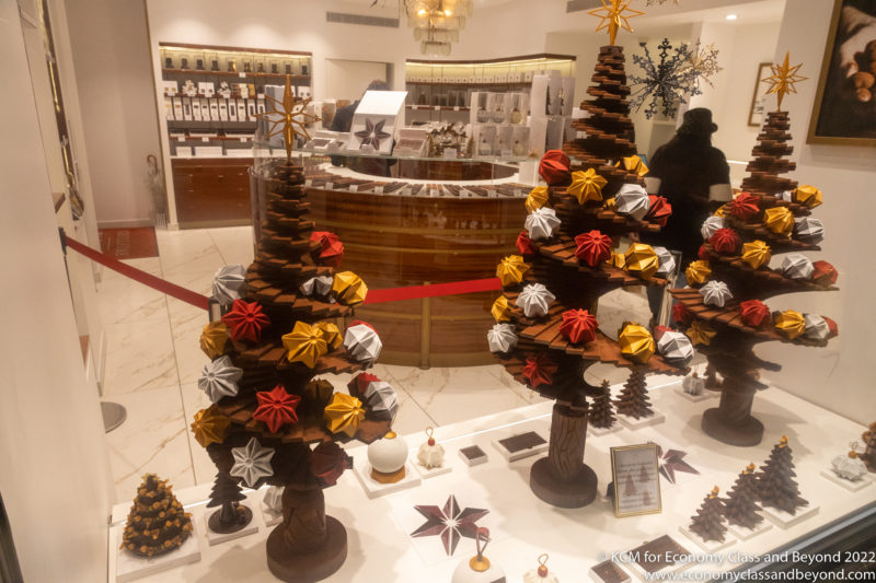 a display of christmas trees