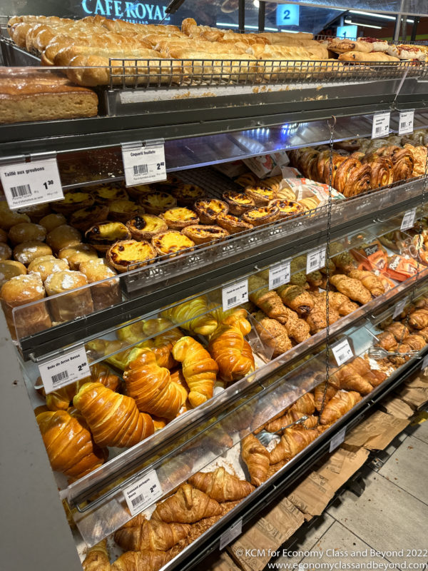 a display of pastries and bread