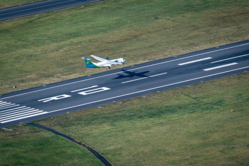 an airplane taking off from a runway