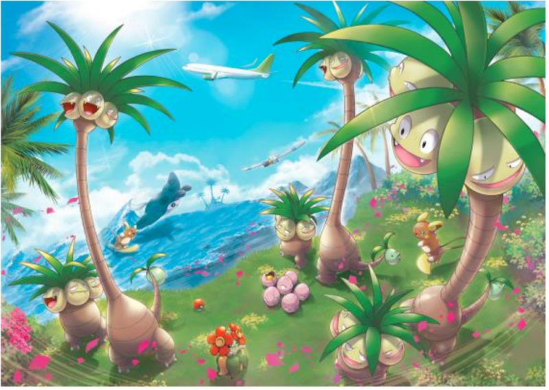 cartoon characters on a tropical island