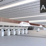 a large airport terminal with white machines