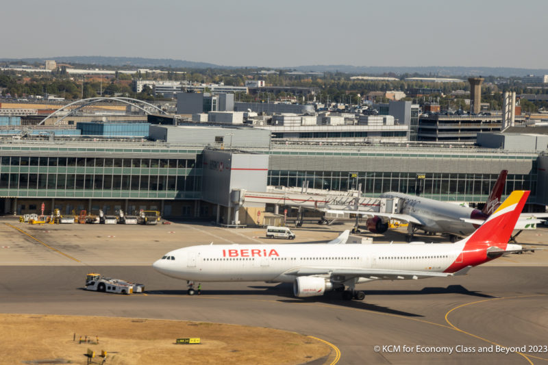 Iberia Airbus A330 pushing back at London Heathrow - Image, Economy Class and Beyond