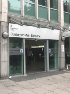 a building with glass doors
