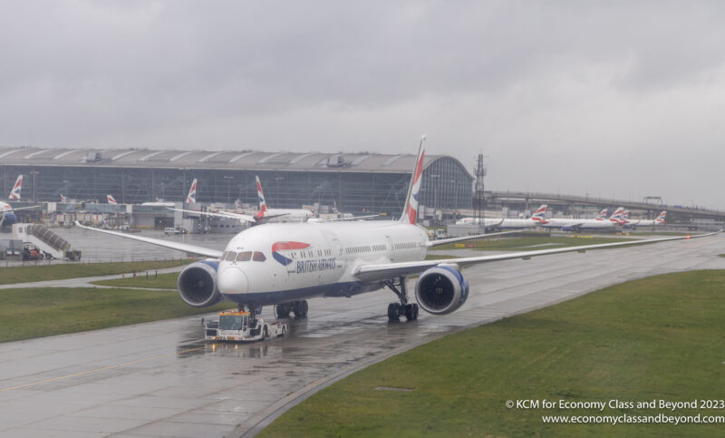 British Airways Boeing 787-9 being towed at Heathrow Airport - Image, Economy Class and Beyond