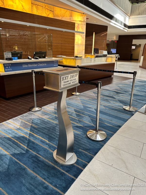 a line of barriers in a lobby