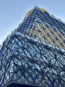 a building with a fence