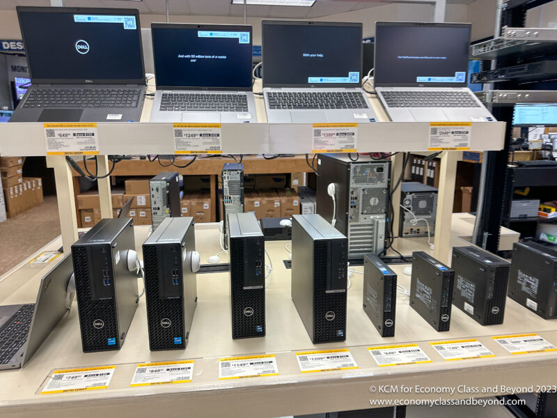 a display of laptops and computers