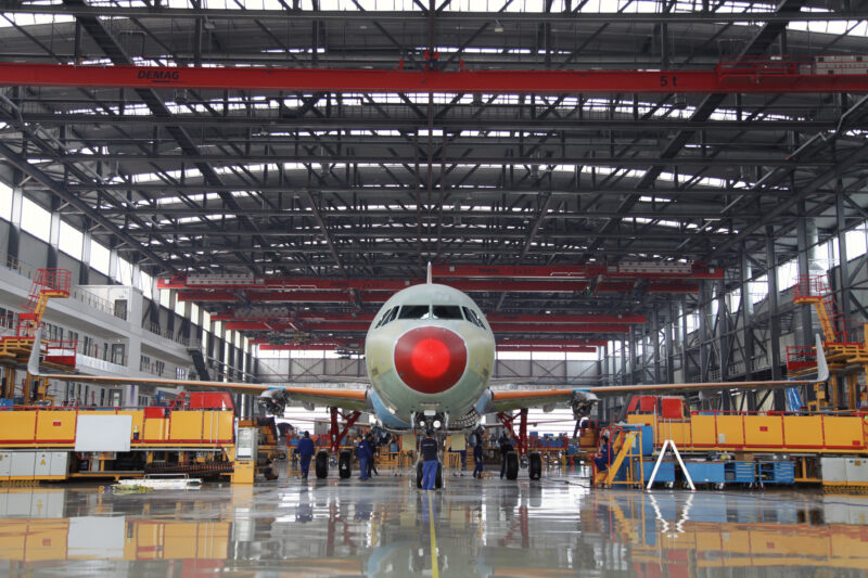 an airplane in a hangar