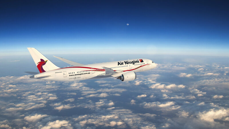 Boeing [NYSE: BA] and Air Niugini today announced the carrier has selected Boeing’s family of fuel-efficient 787-8 airplanes to expand its future fleet. (Image credit: Boeing)