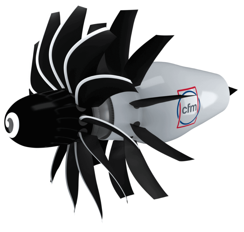 a white and black propeller with black and white text