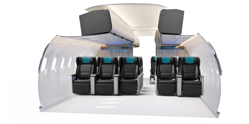 a plane with seats and a black background