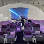 a plane with purple seats