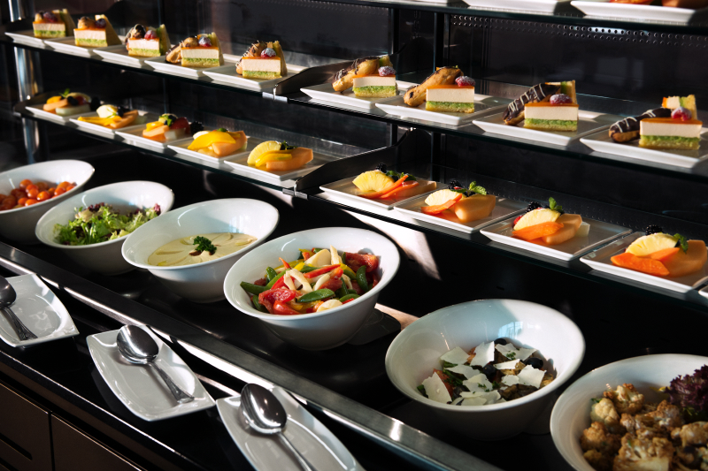 a display of food on a shelf