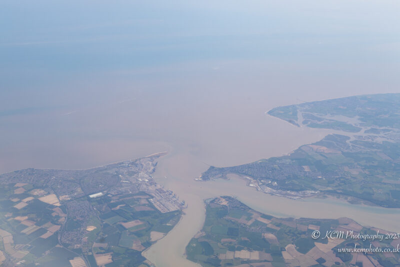 an aerial view of a river