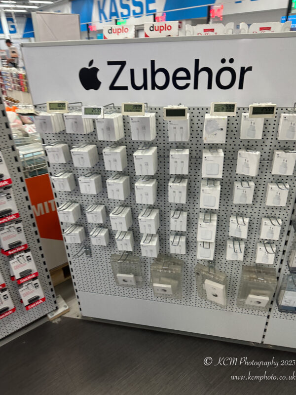 a display of electronics on a wall