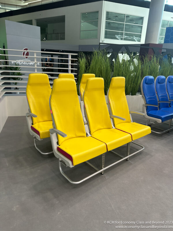 a group of yellow and blue chairs