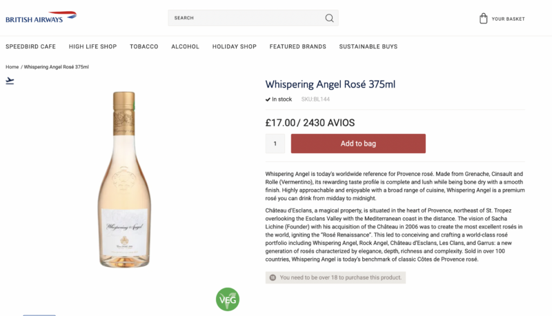 a bottle of alcohol on a website