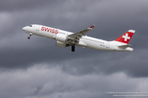 Swiss International Air lines Airbus A220 taking off from Dublin